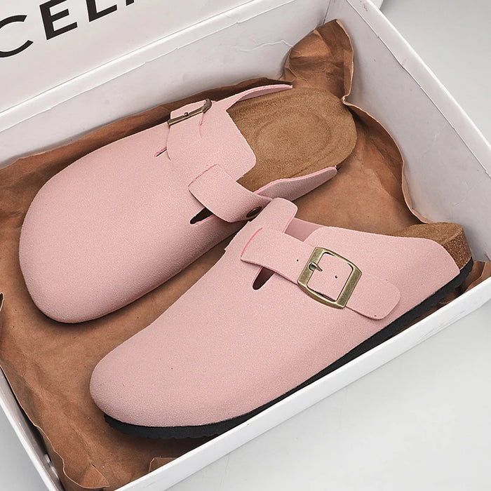 Suede Leather Cork Clogs – Comfortable Closed Toe Footbed Sandals