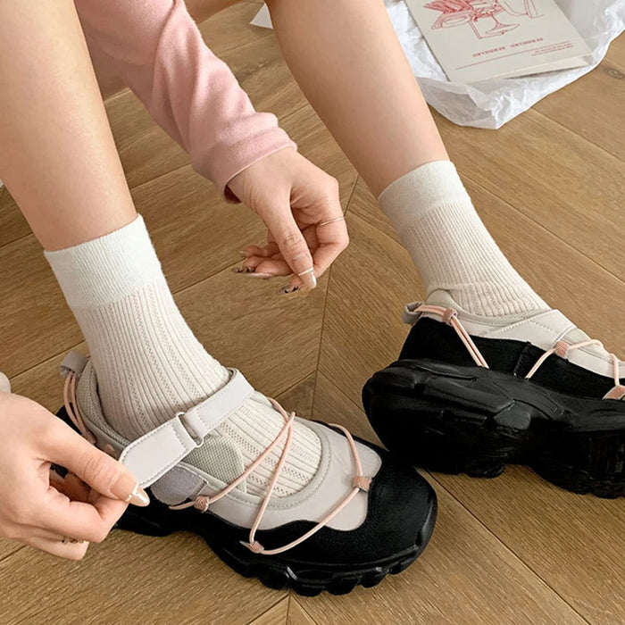 Comemore Retro  Ballet Style Sneakers Shallow Mouth Thick Sole Single Shoe for Women Spring Autumn Casual Sport Mary Jane Shoes
