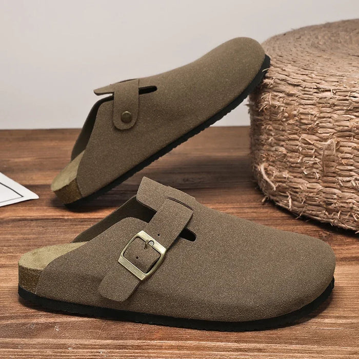 Suede Leather Cork Clogs – Comfortable Closed Toe Footbed Sandals