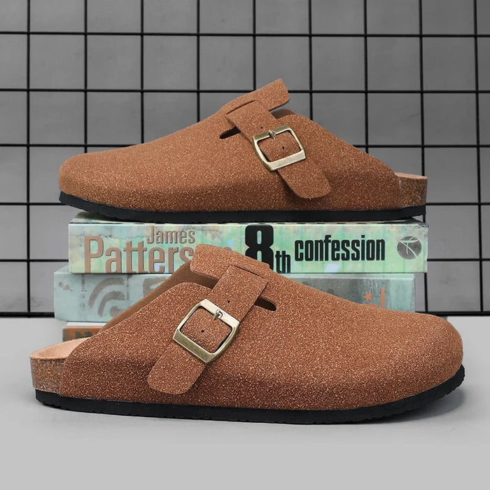 Suede Leather Cork Clogs – Comfortable Closed Toe Footbed Sandals