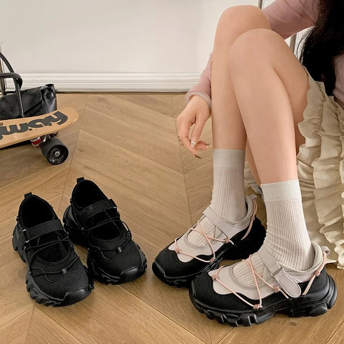 Comemore Retro  Ballet Style Sneakers Shallow Mouth Thick Sole Single Shoe for Women Spring Autumn Casual Sport Mary Jane Shoes