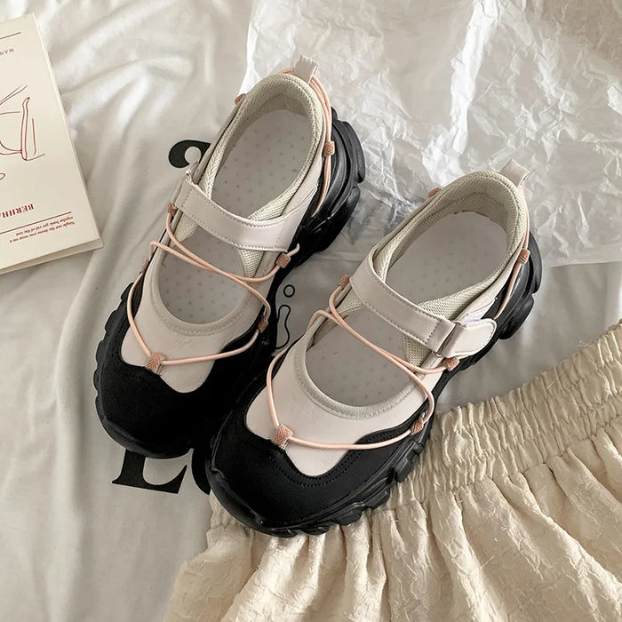 Comemore Retro  Ballet Style Sneakers Shallow Mouth Thick Sole Single Shoe for Women Spring Autumn Casual Sport Mary Jane Shoes