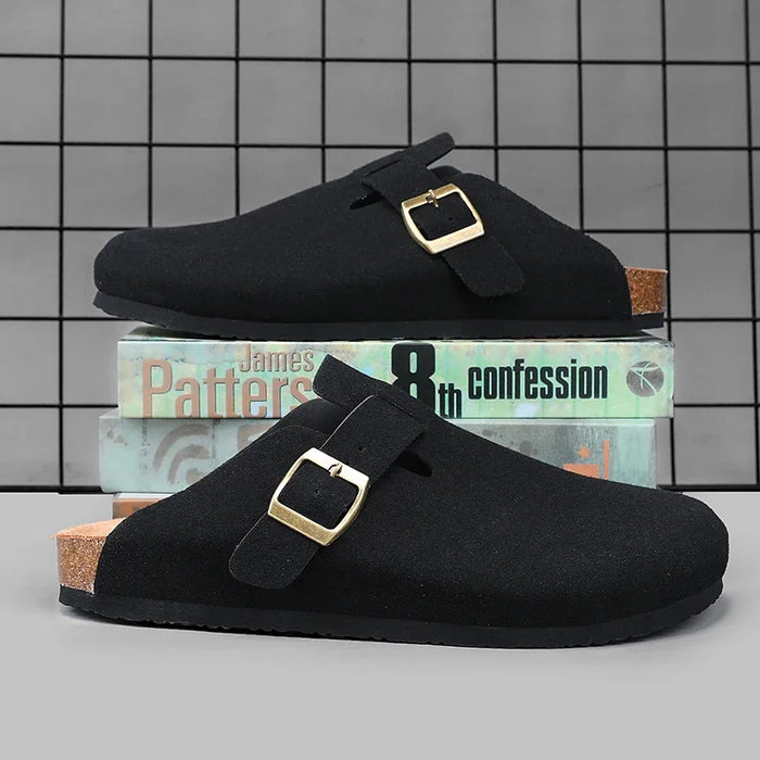 Suede Leather Cork Clogs – Comfortable Closed Toe Footbed Sandals