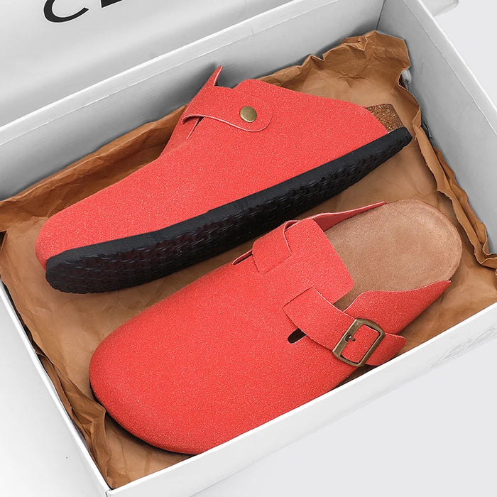 Suede Leather Cork Clogs – Comfortable Closed Toe Footbed Sandals