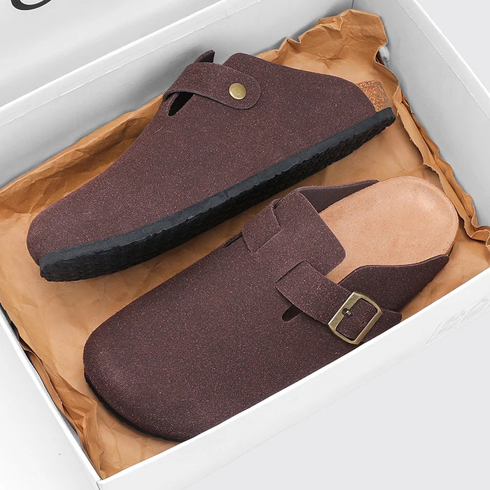 Suede Leather Cork Clogs – Comfortable Closed Toe Footbed Sandals
