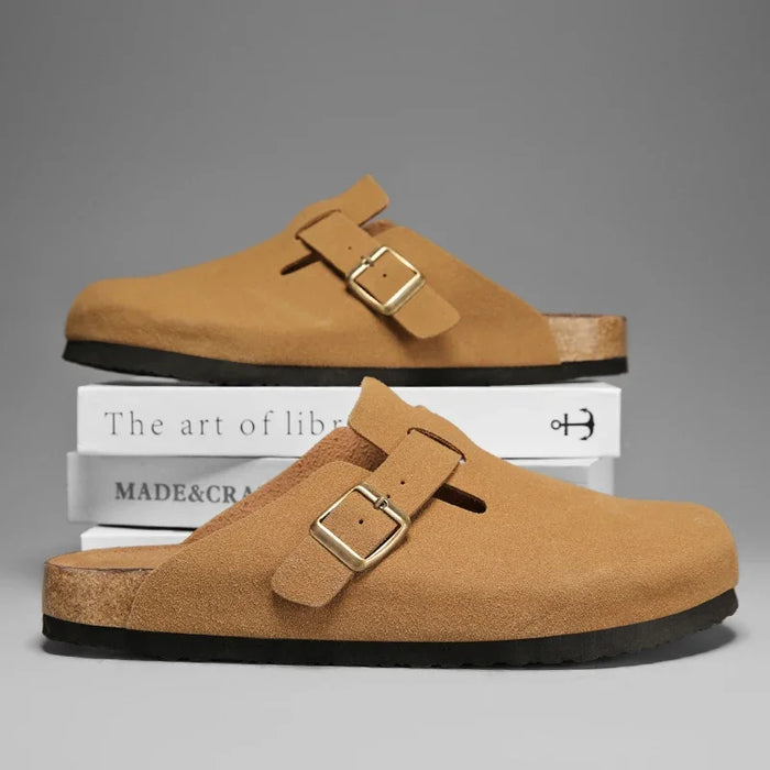 Suede Leather Cork Clogs – Comfortable Closed Toe Footbed Sandals