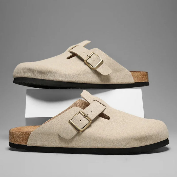 Suede Leather Cork Clogs – Comfortable Closed Toe Footbed Sandals