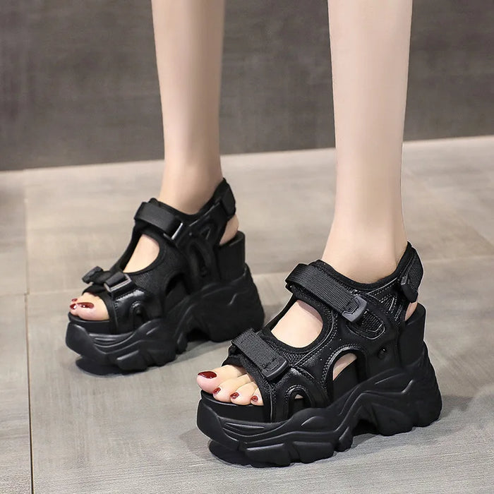 High Heel Platform Sandals - Chunky Wedge Summer Slides