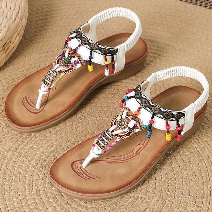 Women Low Heel Flat Sandals – Beaded Summer Flip Flops