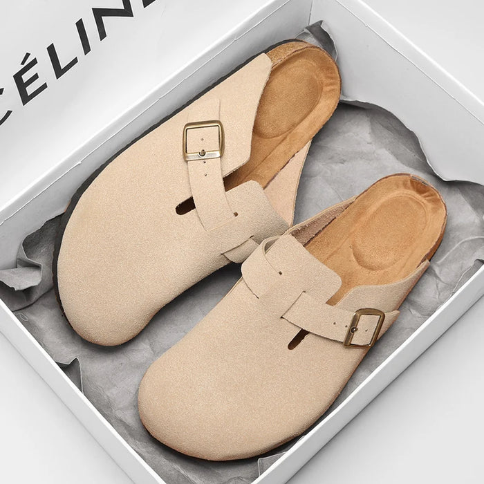 Suede Leather Cork Clogs – Comfortable Closed Toe Footbed Sandals