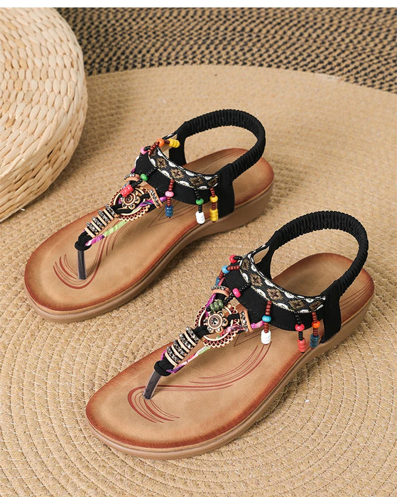 Women Low Heel Flat Sandals – Beaded Summer Flip Flops
