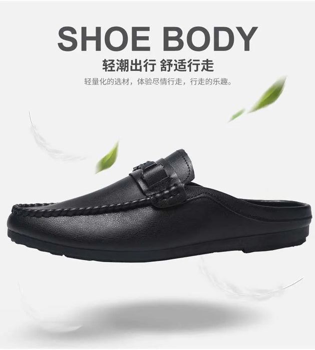 Lightweight Half Shoes For Men Mules Summer Man Slides Slip On Flats Men Driving Casual Shoes Leather Semi-Drag Loafers Slippers