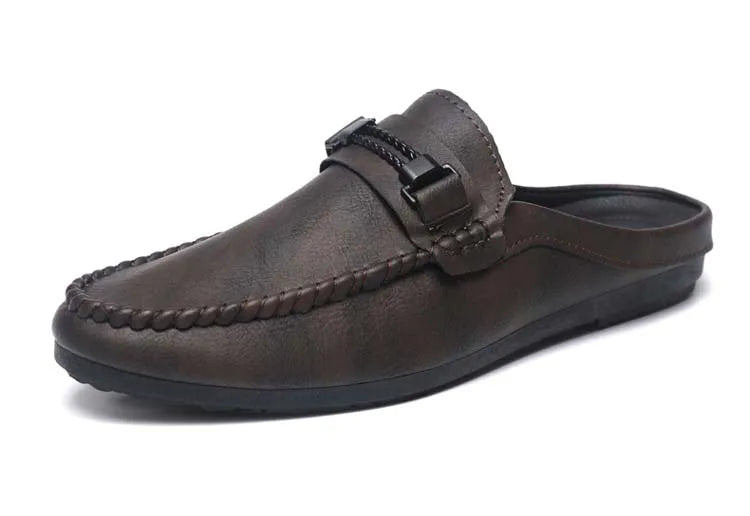 Lightweight Half Shoes For Men Mules Summer Man Slides Slip On Flats Men Driving Casual Shoes Leather Semi-Drag Loafers Slippers
