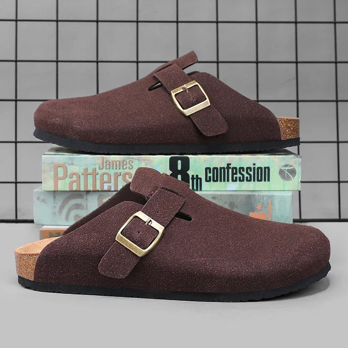 Suede Leather Cork Clogs – Comfortable Closed Toe Footbed Sandals