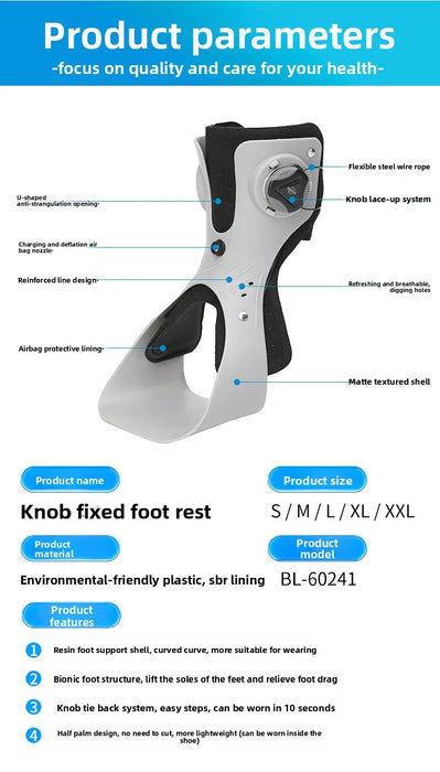 Inflatable Drop Foot Brace Orthosis-AFO Ankle Support With Comfortable Adjustable Buckle for Hemiplegia Stroke Shoes Walking