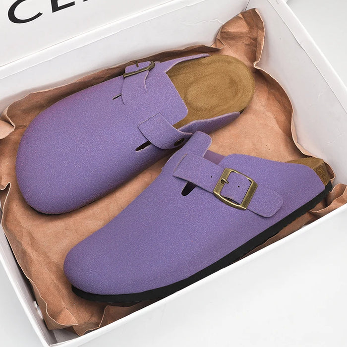 Suede Leather Cork Clogs – Comfortable Closed Toe Footbed Sandals