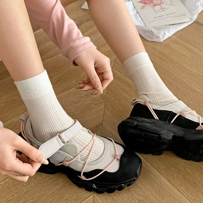 Comemore Retro  Ballet Style Sneakers Shallow Mouth Thick Sole Single Shoe for Women Spring Autumn Casual Sport Mary Jane Shoes