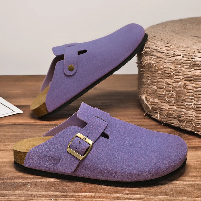 Suede Leather Cork Clogs – Comfortable Closed Toe Footbed Sandals