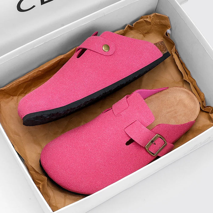 Suede Leather Cork Clogs – Comfortable Closed Toe Footbed Sandals