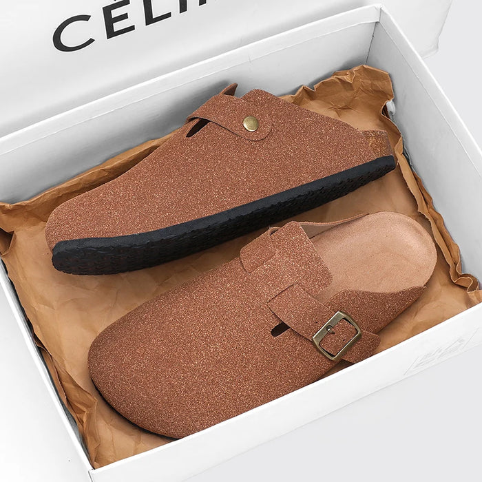 Suede Leather Cork Clogs – Comfortable Closed Toe Footbed Sandals