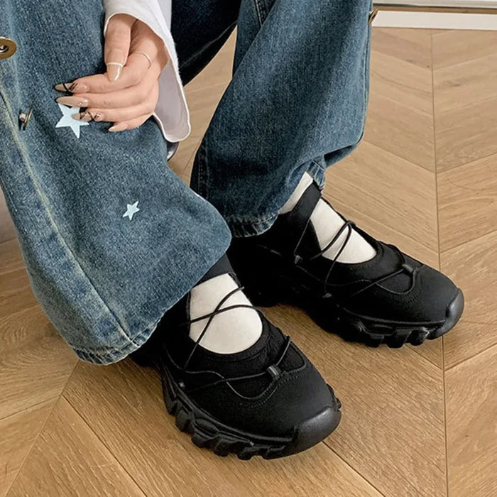 Comemore Retro  Ballet Style Sneakers Shallow Mouth Thick Sole Single Shoe for Women Spring Autumn Casual Sport Mary Jane Shoes