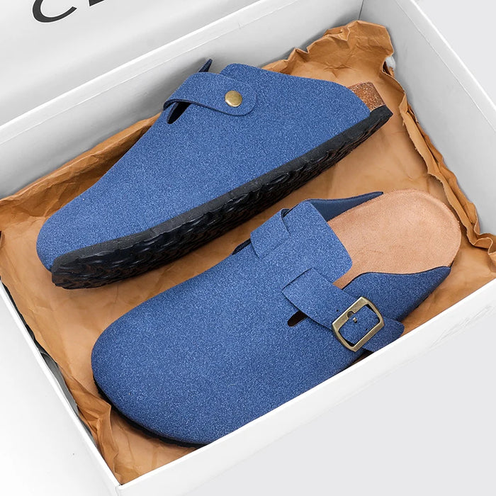 Suede Leather Cork Clogs – Comfortable Closed Toe Footbed Sandals