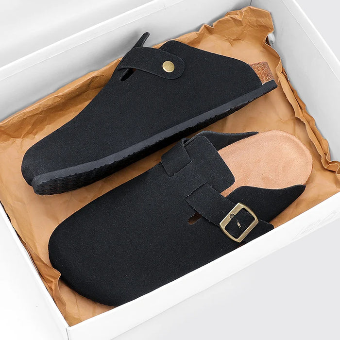 Suede Leather Cork Clogs – Comfortable Closed Toe Footbed Sandals