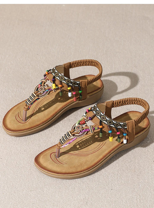 Women Low Heel Flat Sandals – Beaded Summer Flip Flops