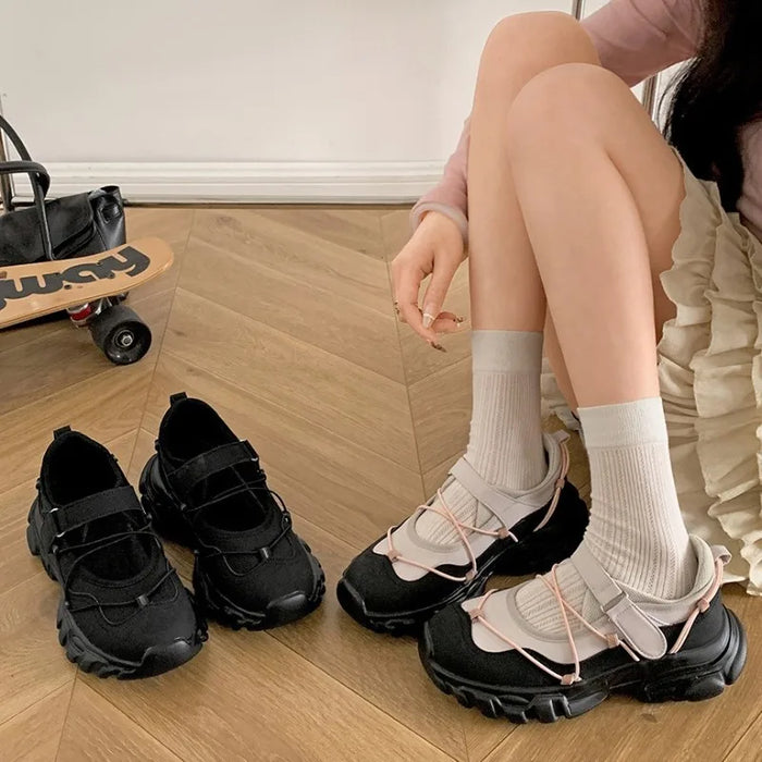 Comemore Retro  Ballet Style Sneakers Shallow Mouth Thick Sole Single Shoe for Women Spring Autumn Casual Sport Mary Jane Shoes