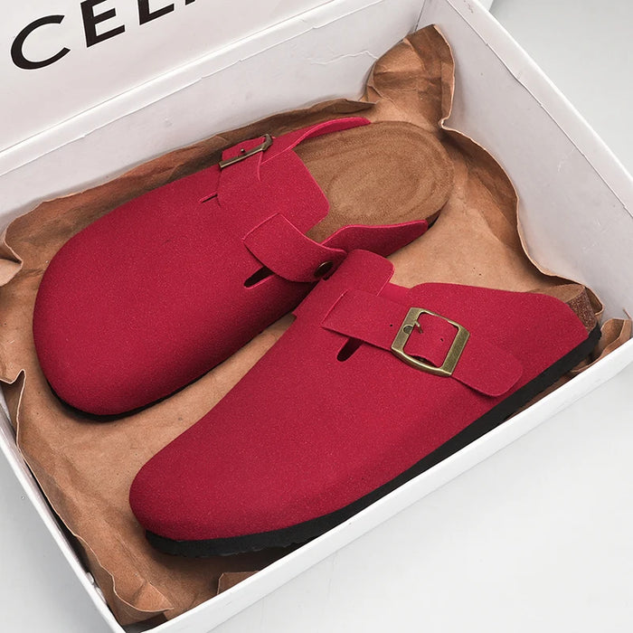 Suede Leather Cork Clogs – Comfortable Closed Toe Footbed Sandals