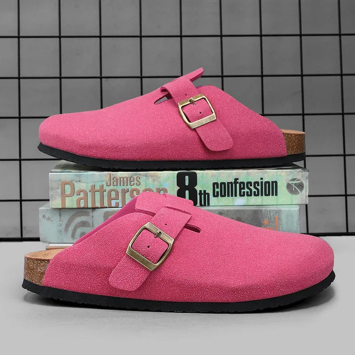 Suede Leather Cork Clogs – Comfortable Closed Toe Footbed Sandals