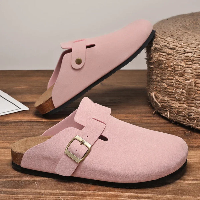 Suede Leather Cork Clogs – Comfortable Closed Toe Footbed Sandals