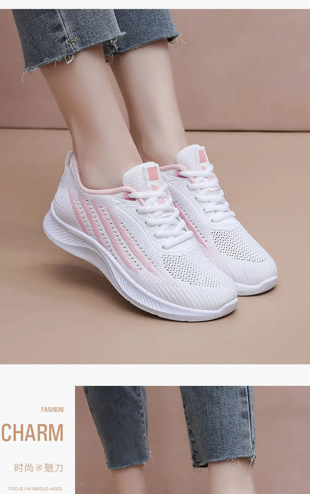 Women's Lightweight Running Shoes Summer Breathable Lace-Up Gym Walking Training  Cushioned Sole Non Slip Fatigue Relief Casual