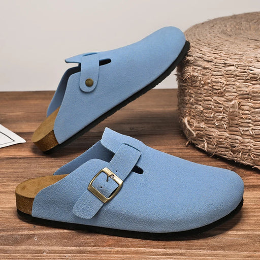 Suede Leather Cork Clogs – Comfortable Closed Toe Footbed Sandals