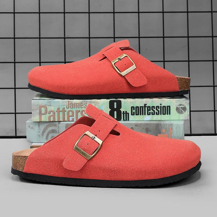 Suede Leather Cork Clogs – Comfortable Closed Toe Footbed Sandals