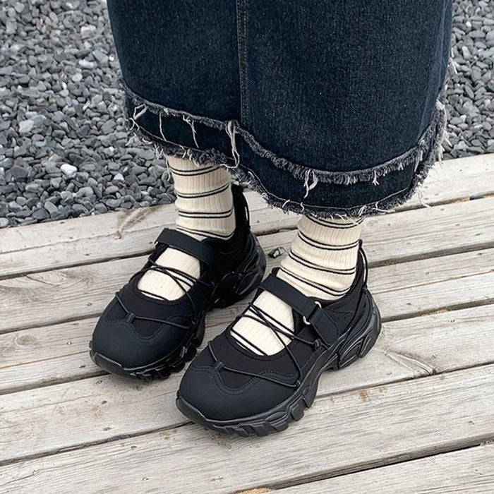 Comemore Retro  Ballet Style Sneakers Shallow Mouth Thick Sole Single Shoe for Women Spring Autumn Casual Sport Mary Jane Shoes