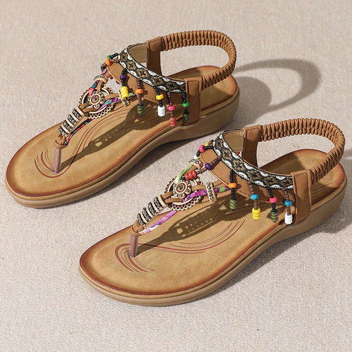 Women Low Heel Flat Sandals – Beaded Summer Flip Flops